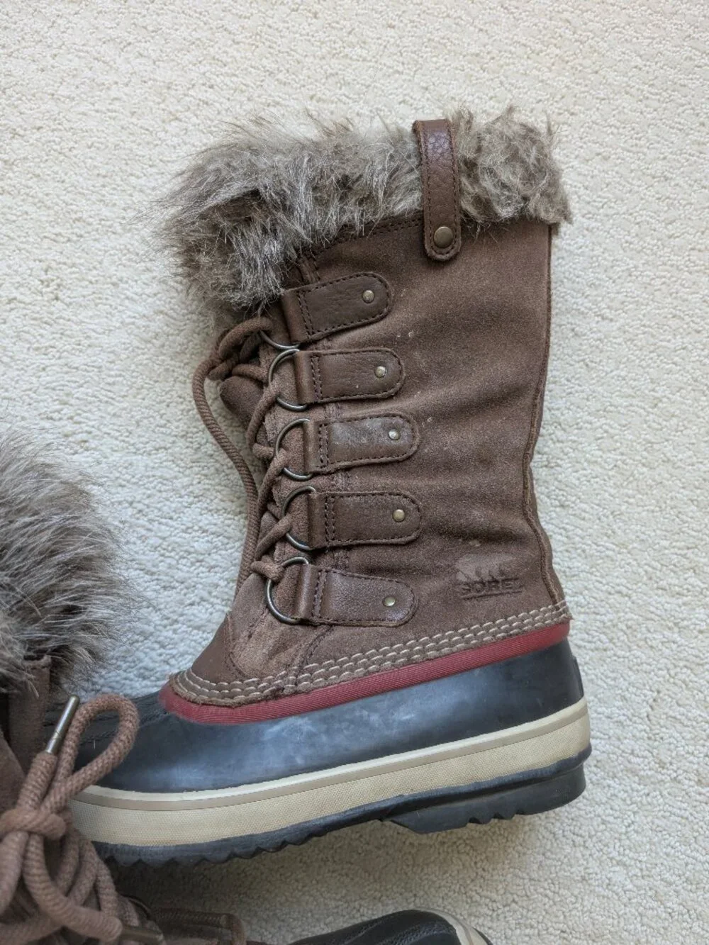 Sorel Boots 8 Joan Of Arctic Brown Camel Suede Waterproof Faux Fur Tall Snow